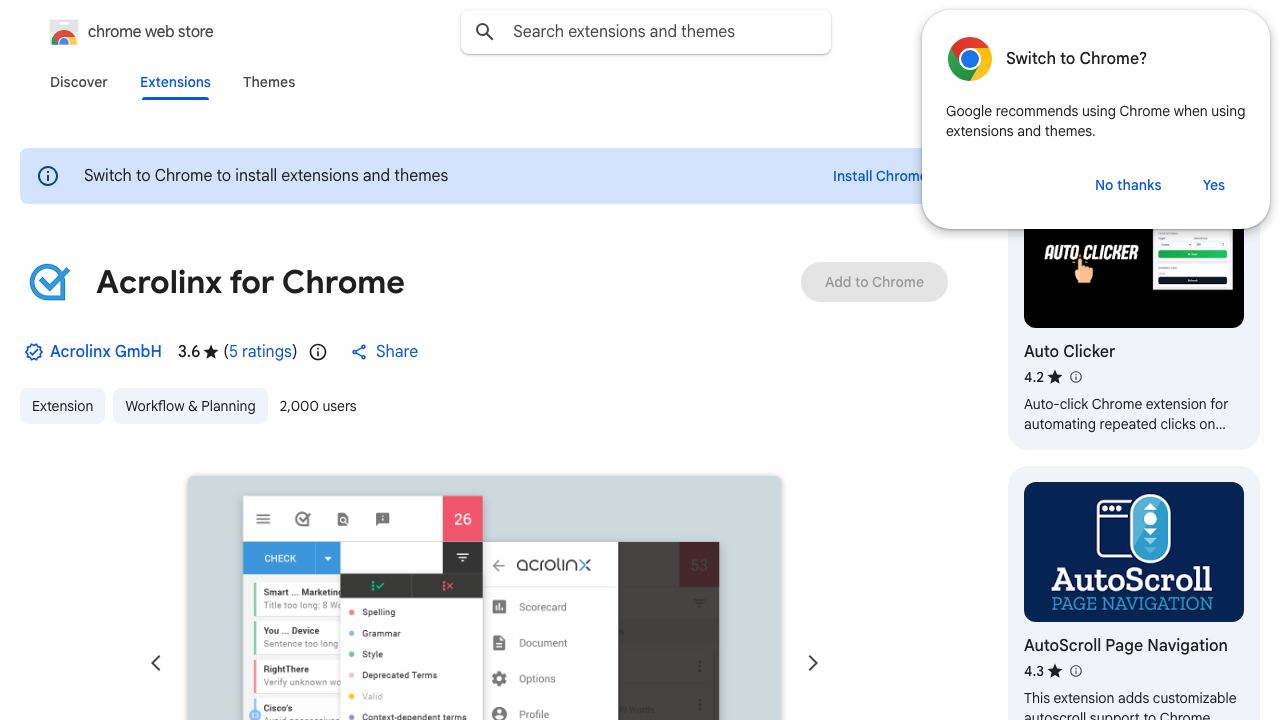 Acrolinx for Chrome 网站截图