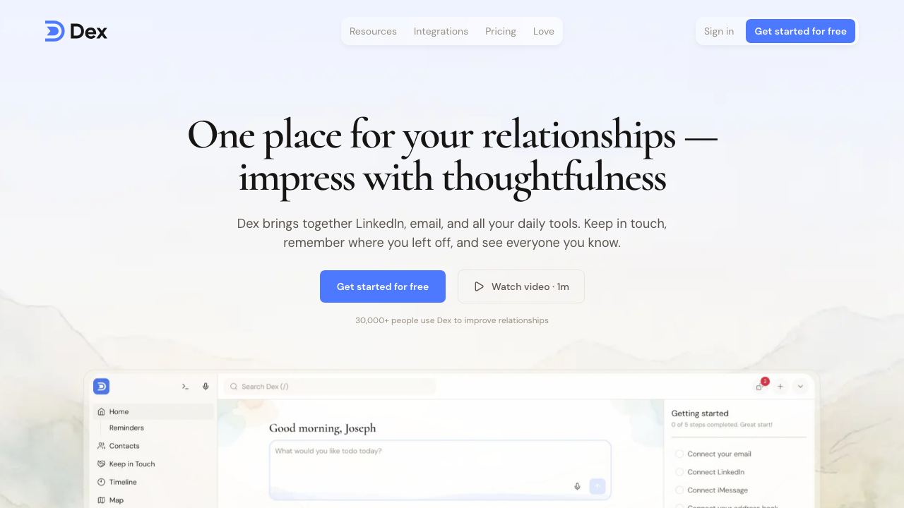 Dex website screenshot