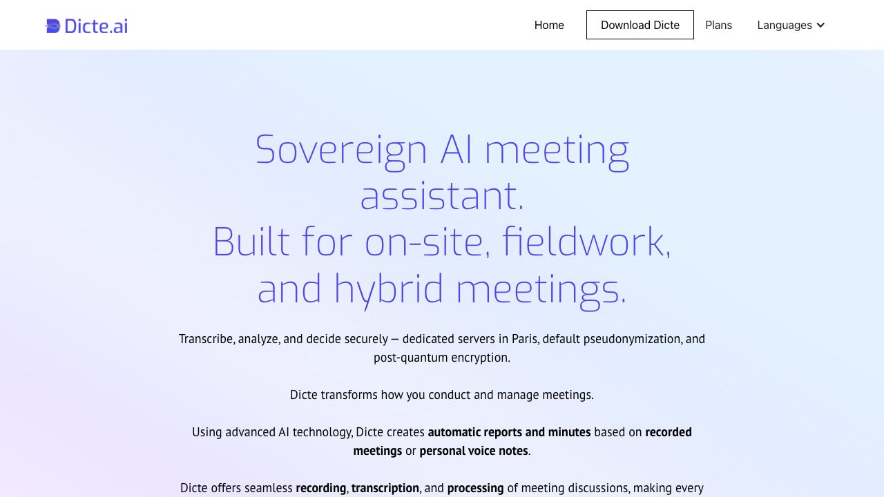 Dicte.ai website screenshot
