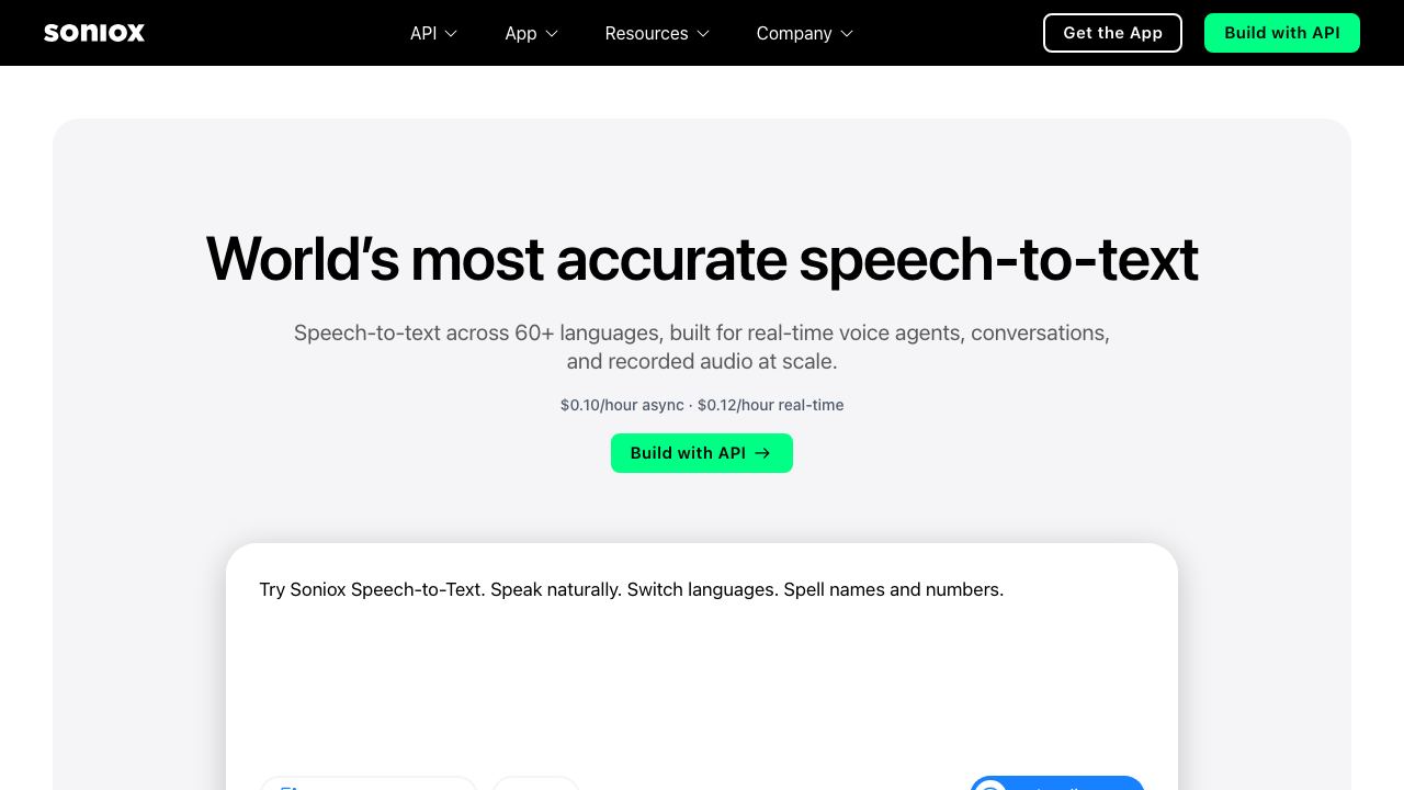 Soniox Speech-to-Text website screenshot