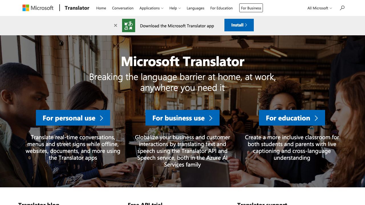 Microsoft Translator 网站截图