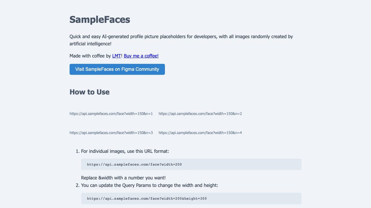 SampleFaces.com website screenshot