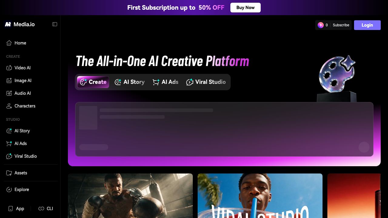 Media.io AI Video Generator website screenshot
