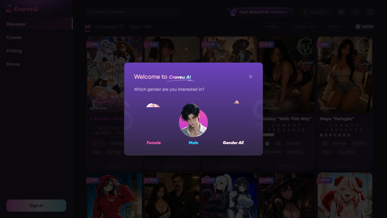 CraveU AI 网站截图