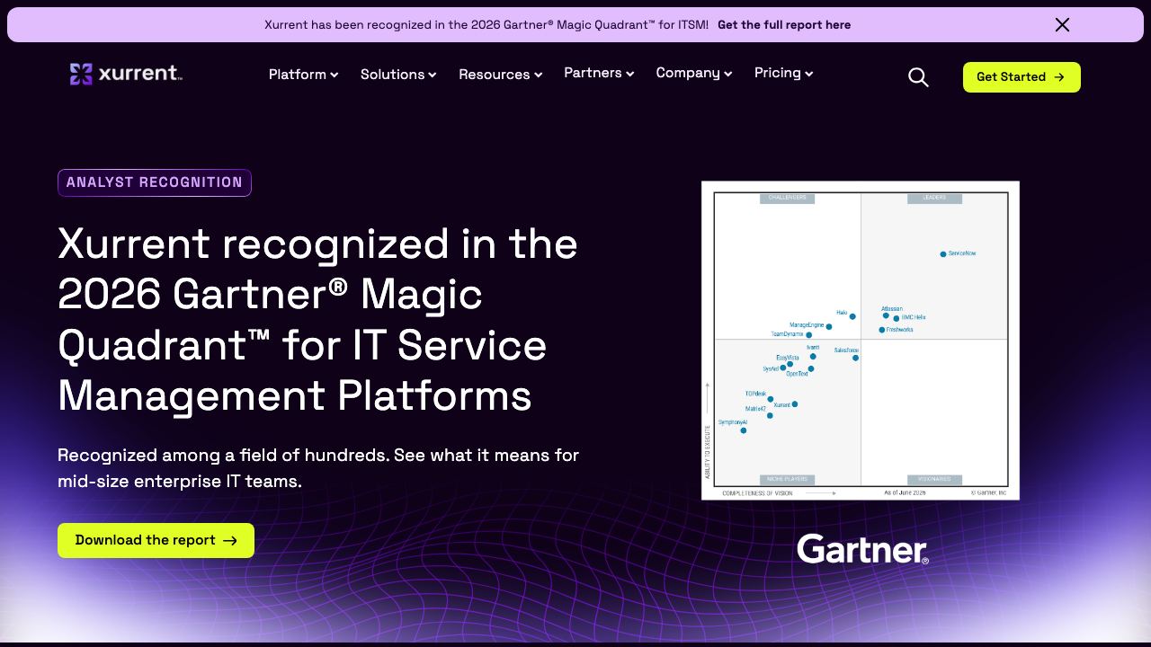 Xurrent website screenshot