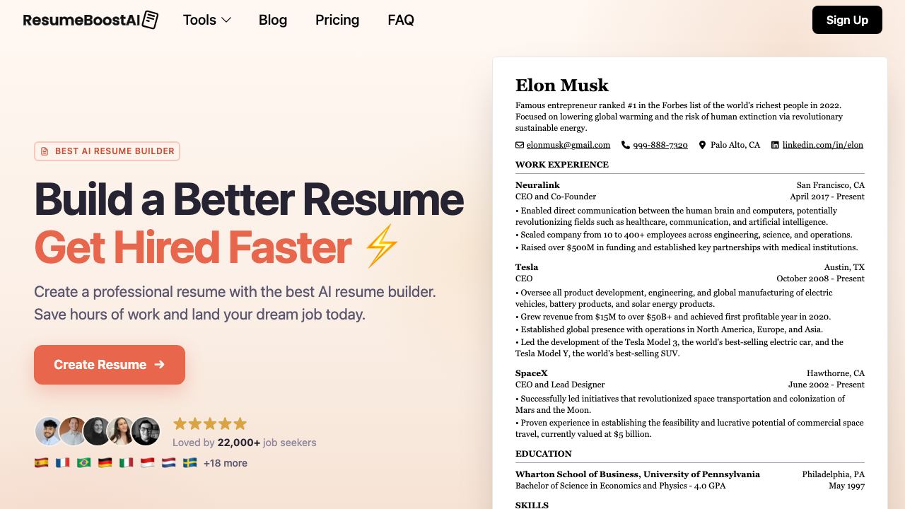 ResumeBoostAI website screenshot