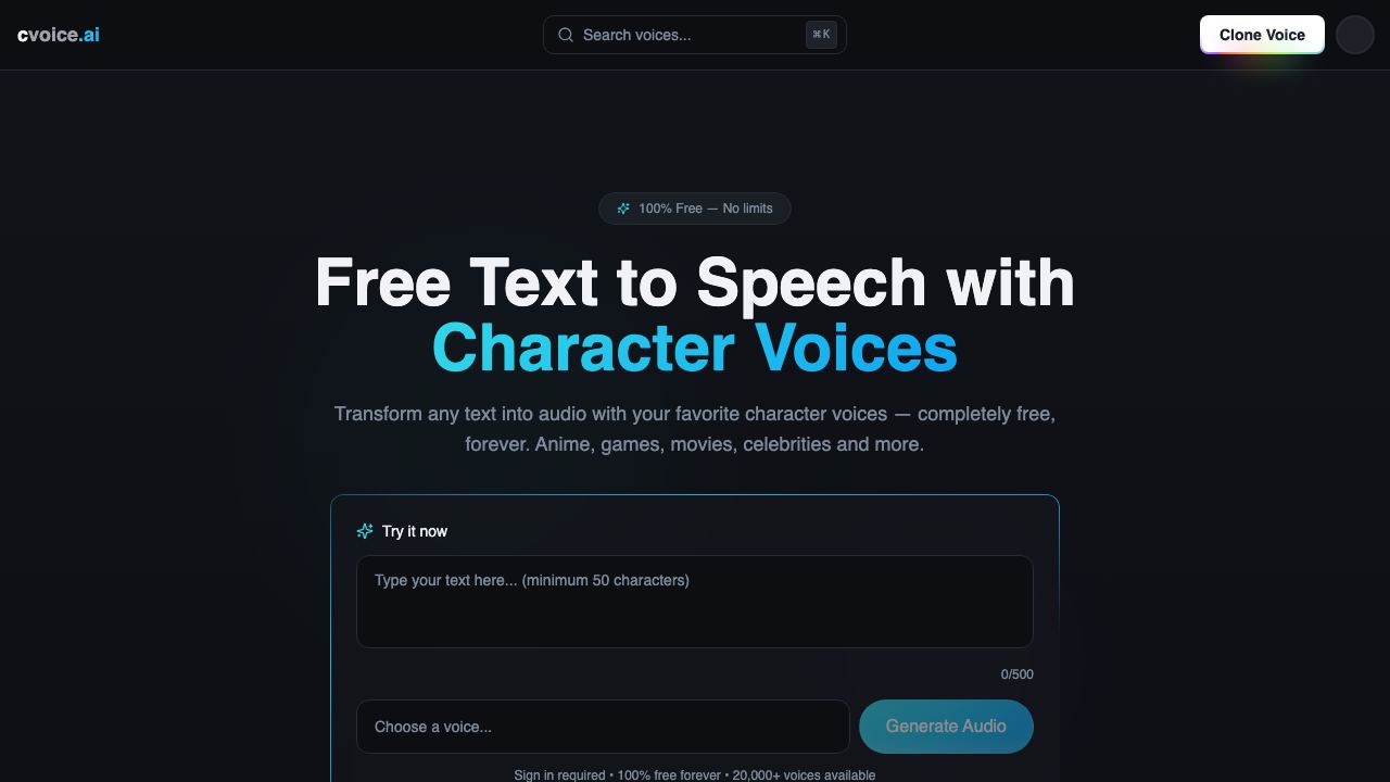 cvoice ai website screenshot