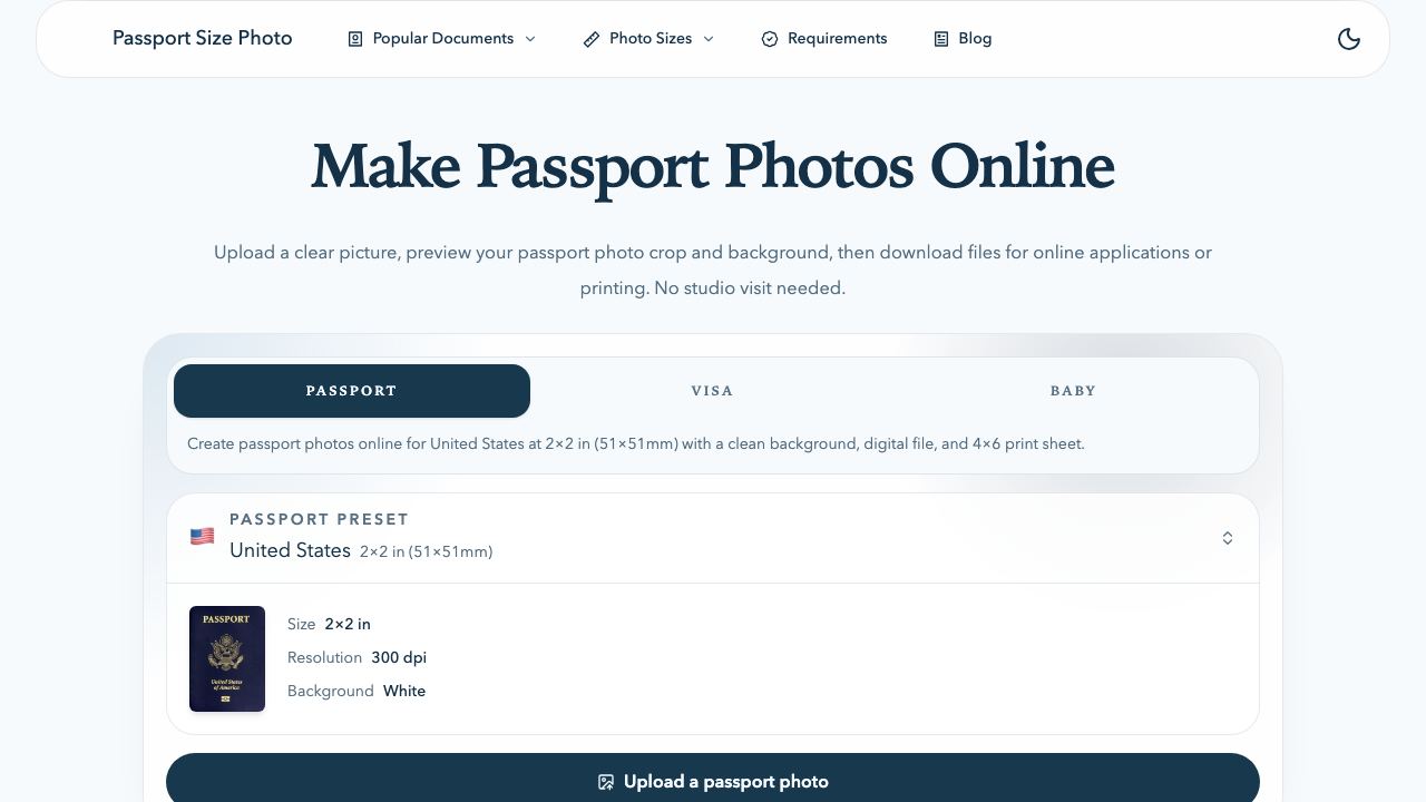 Passport Size Photo Maker website screenshot