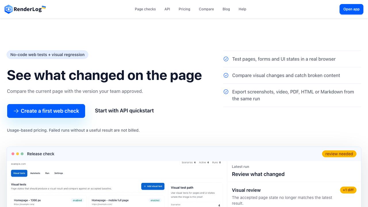 RenderLog website screenshot