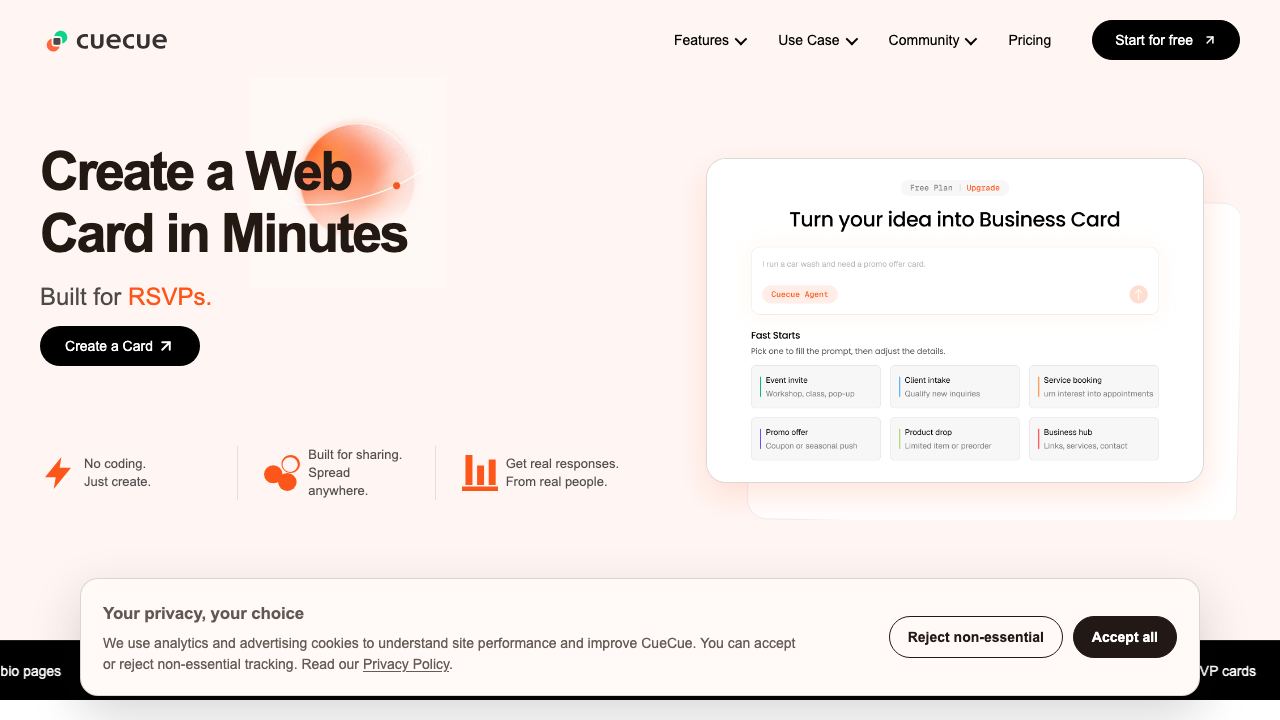 CueCue website screenshot