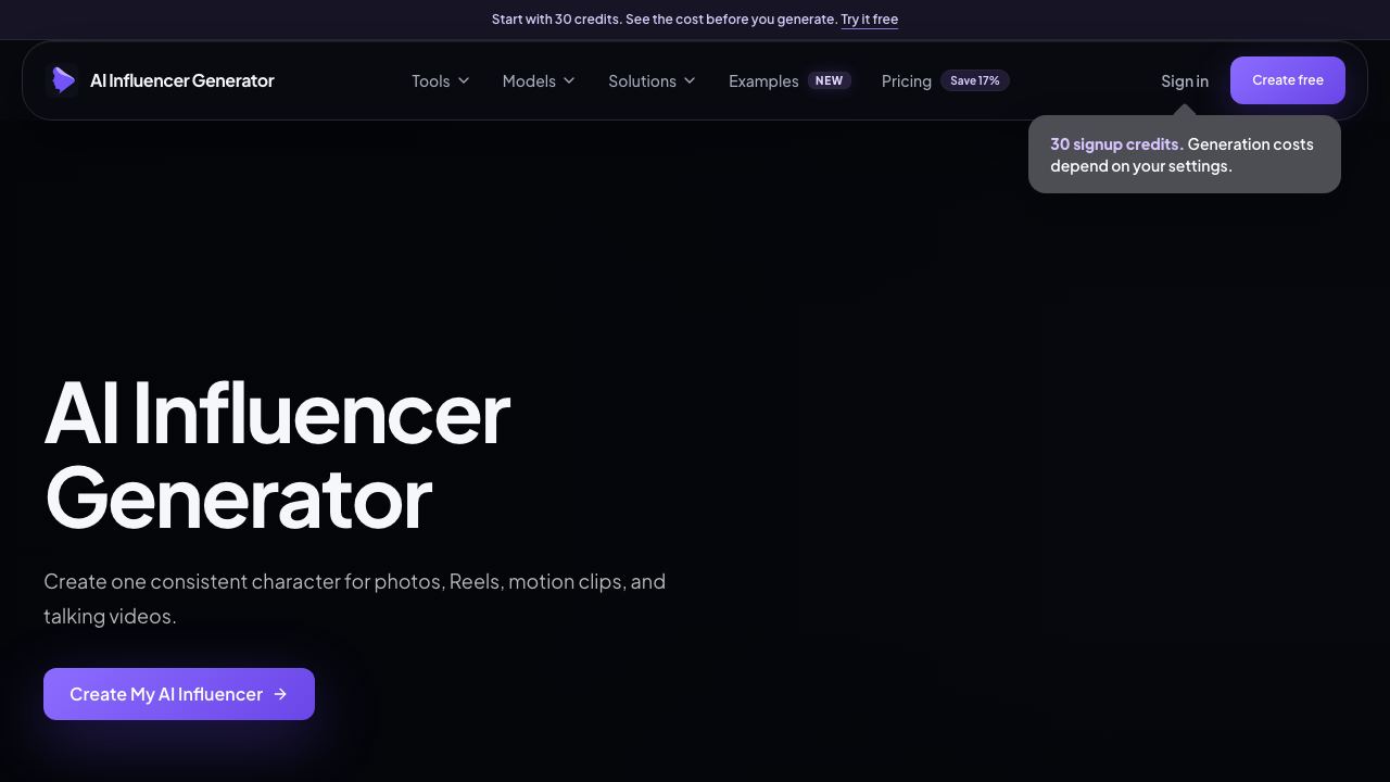 ai influencer generator 网站截图