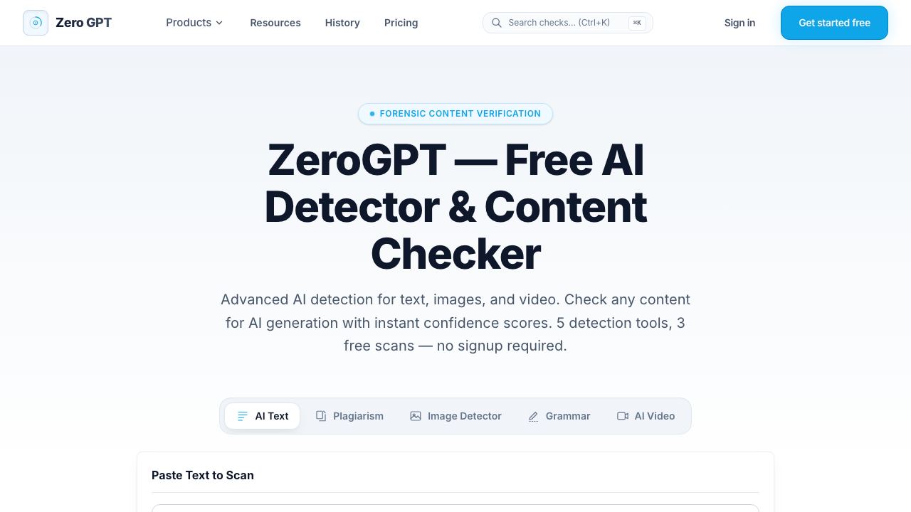 Zero GPT - AI Detector 网站截图