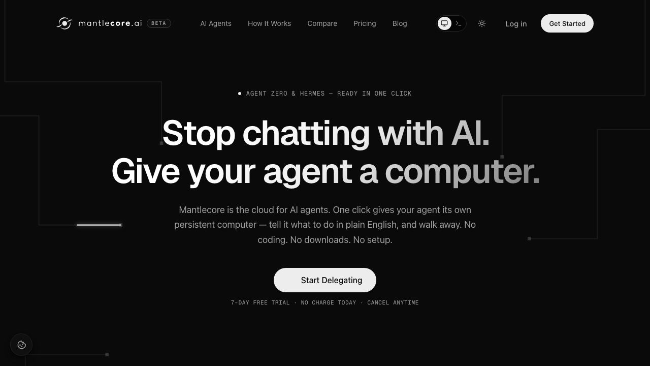 Mantlecore AI website screenshot