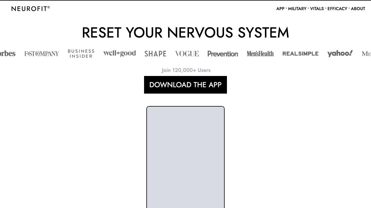 NEUROFIT App website screenshot