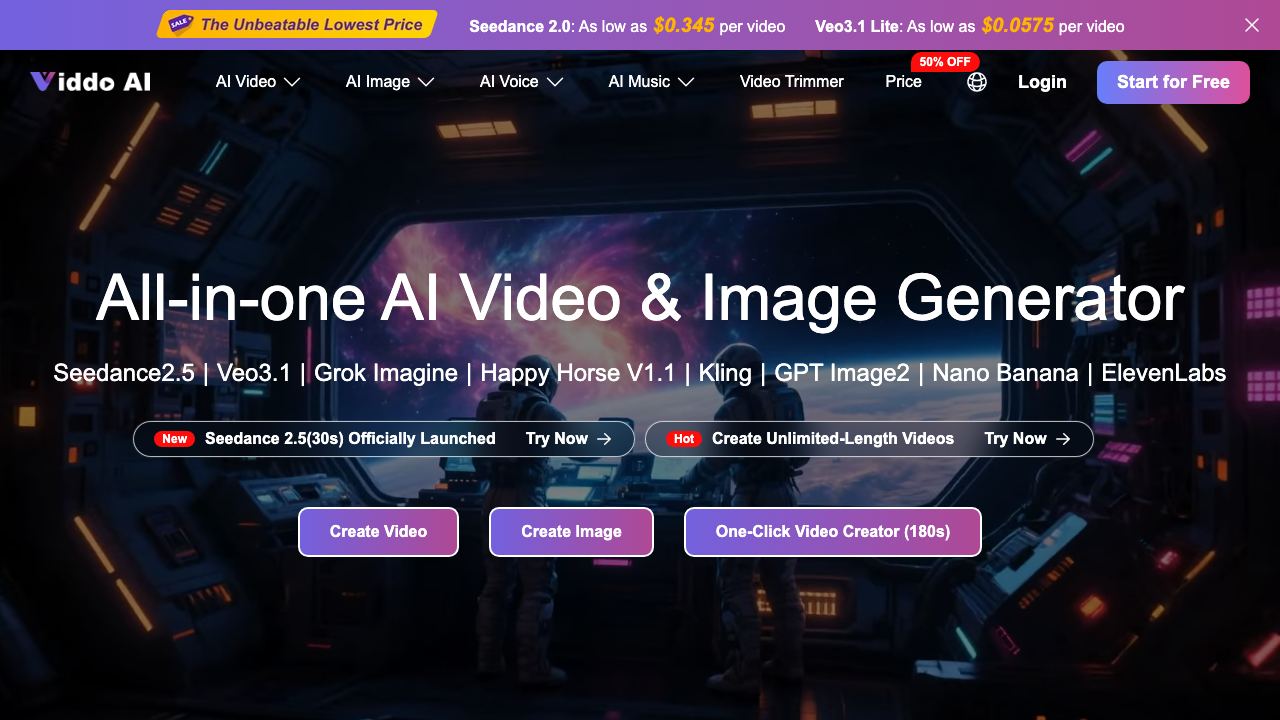 Viddo-Veo3 AI Video Generator website screenshot