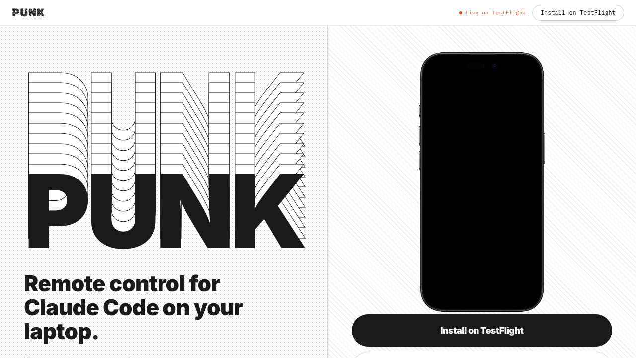 PUNK - Remote Control for Claude Code 网站截图