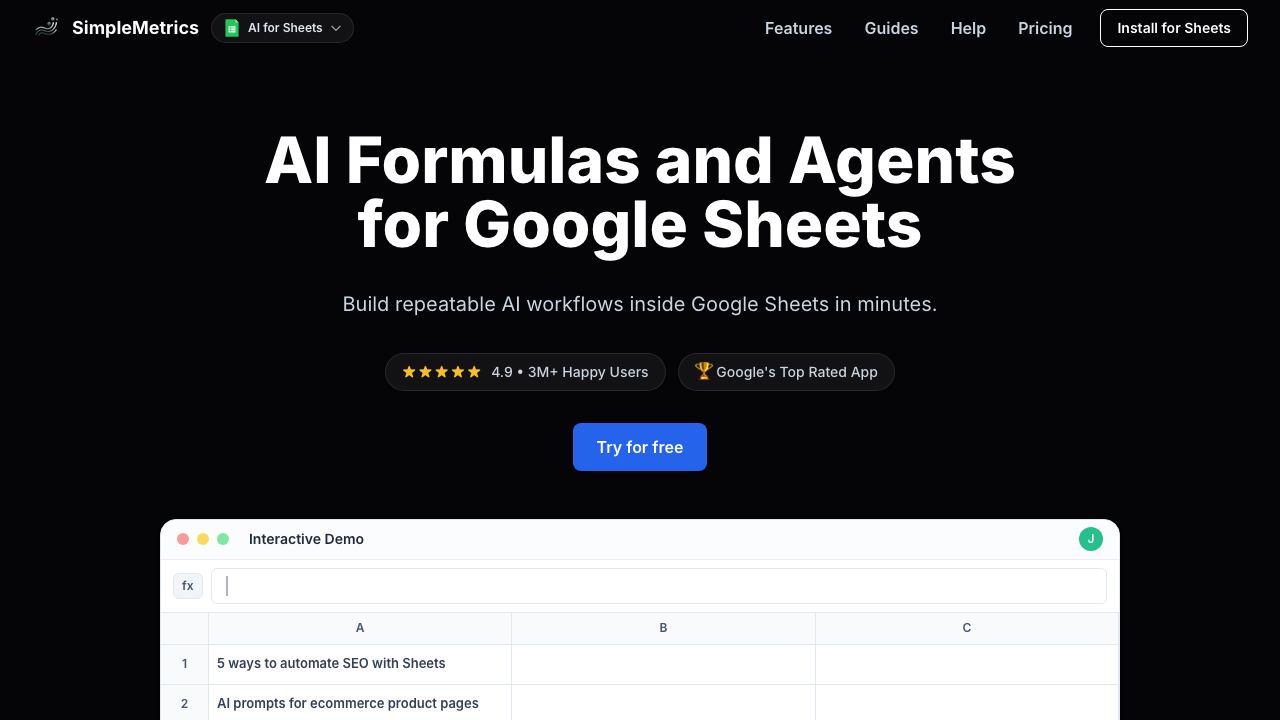 Gemini AI for Sheets website screenshot