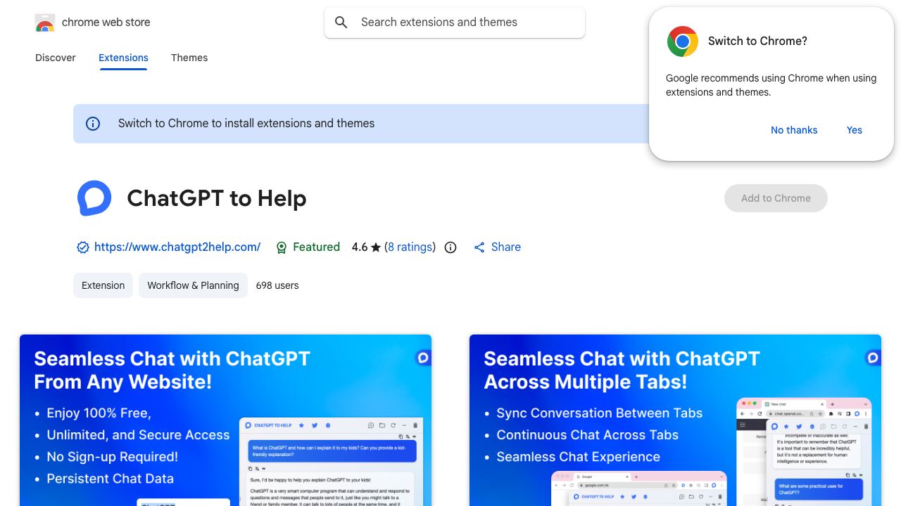 ChatGPT to Help 网站截图