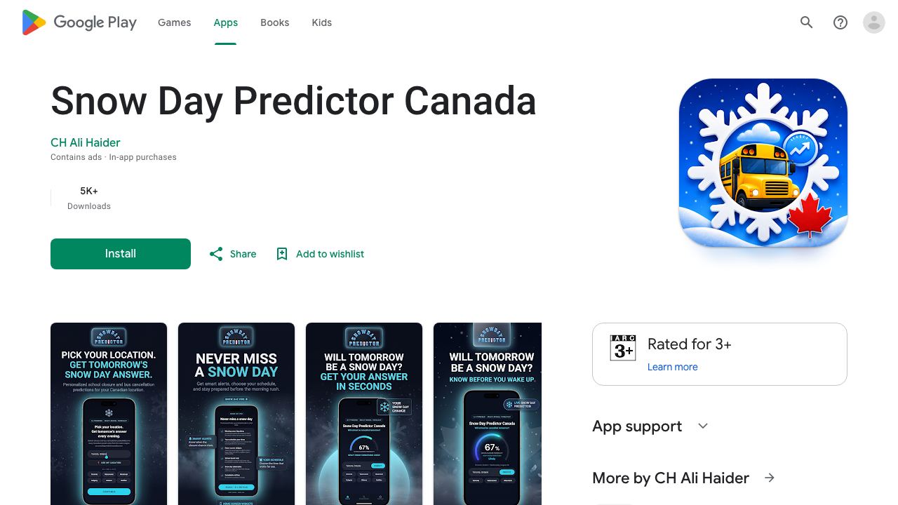 Snow Day Predictor Canada 网站截图