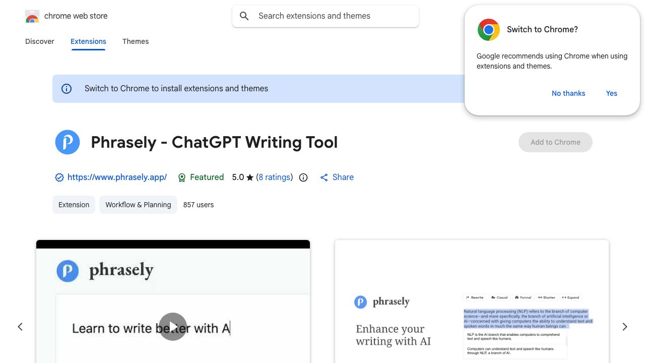 Phrasely - ChatGPT Writing Tool 网站截图