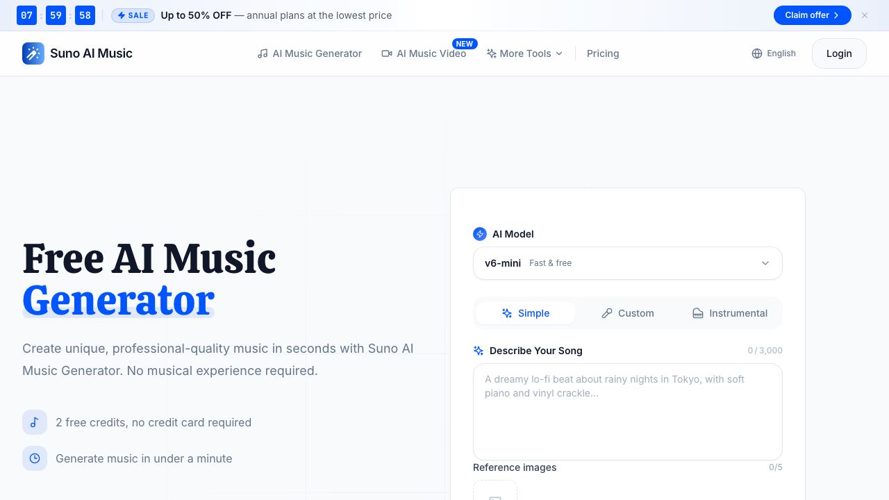 Suno AI Music 网站截图