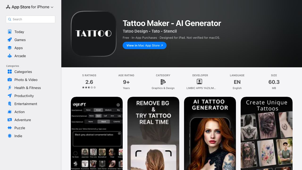 Inkify: AI Tattoo Generator 网站截图