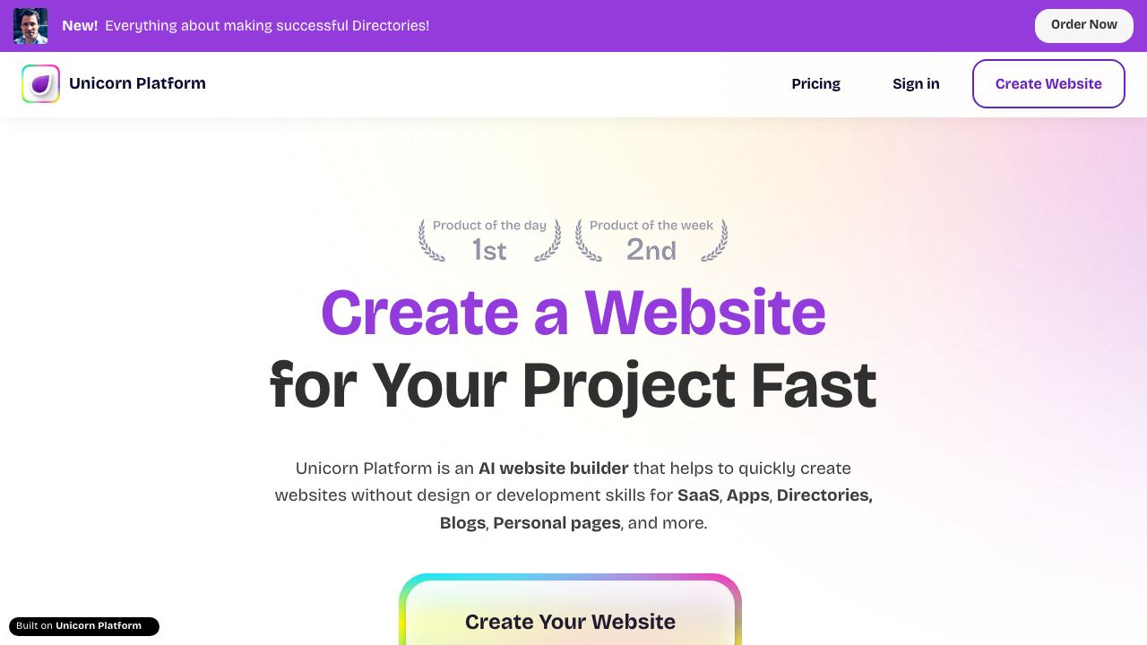 Unicorn Platform 网站截图