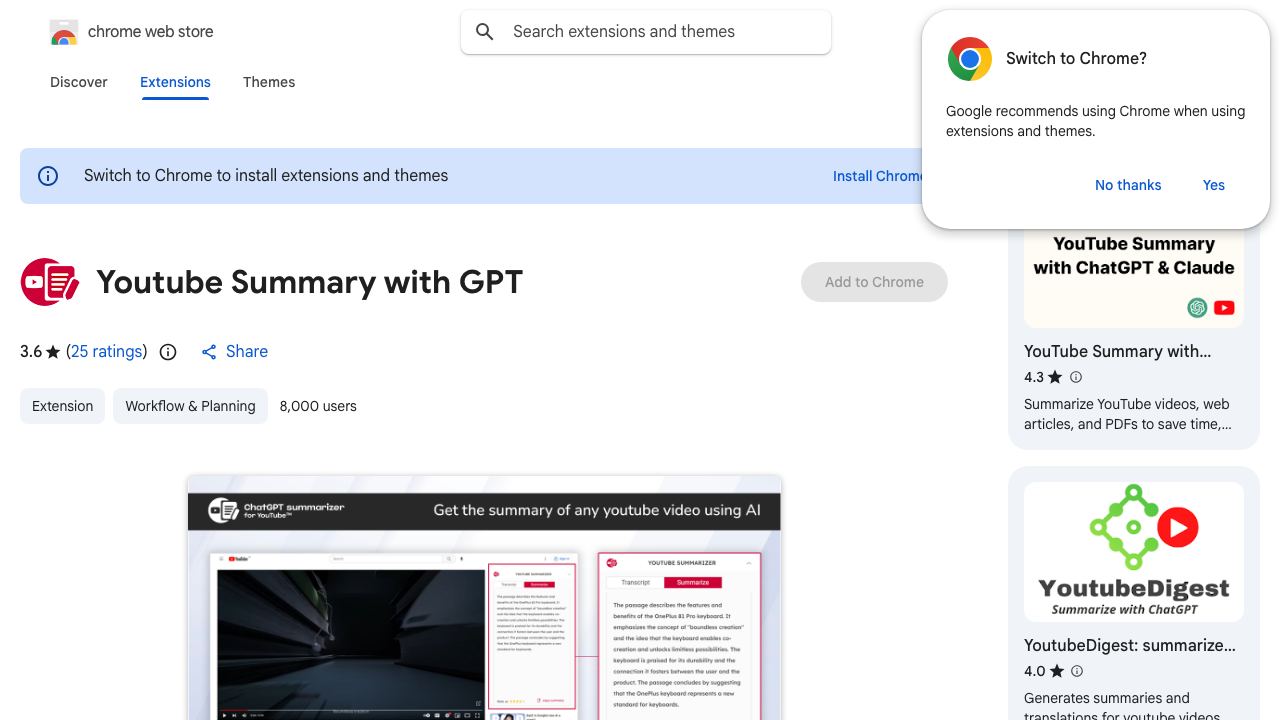 Chat GPT Youtube Summarizer 网站截图
