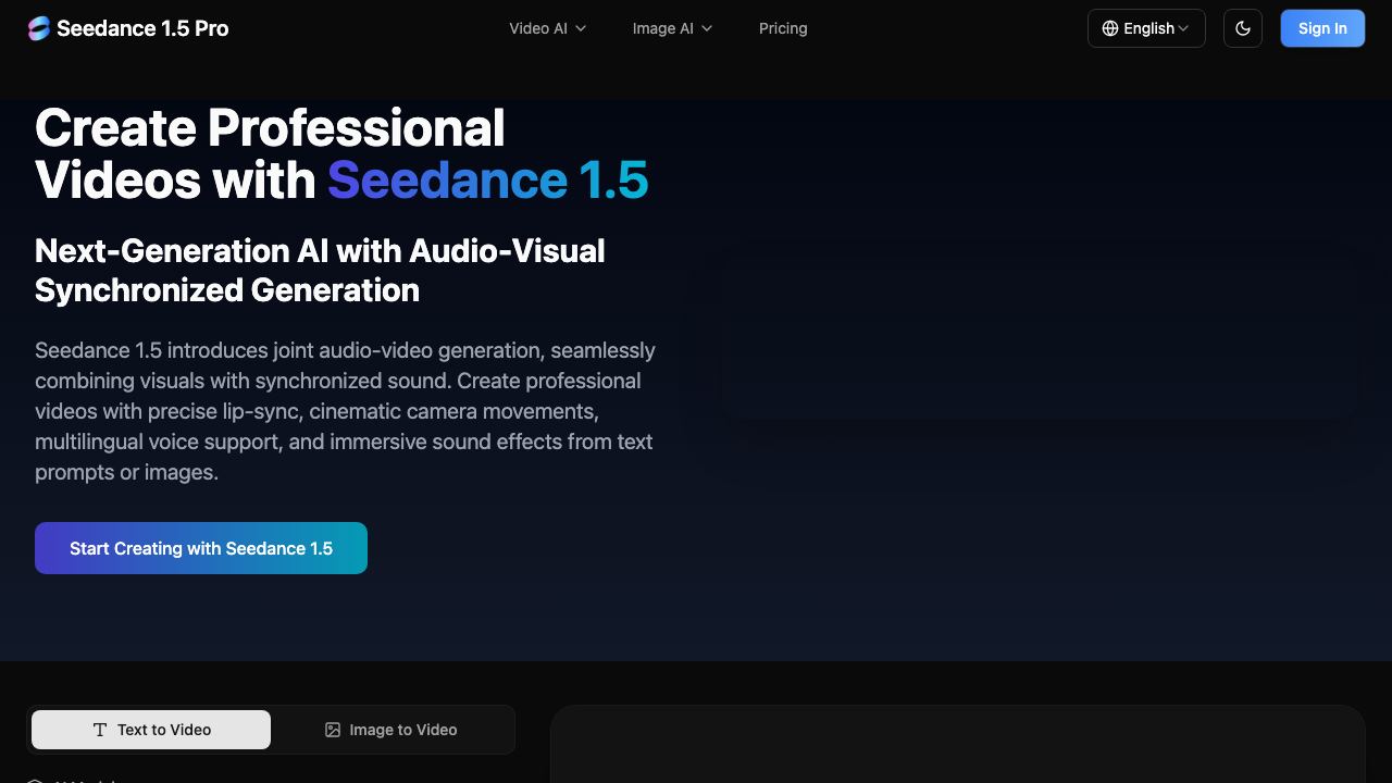 Seedance 1.5 website screenshot