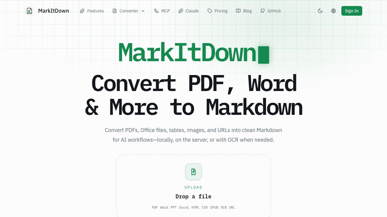 Markitdown Online website screenshot