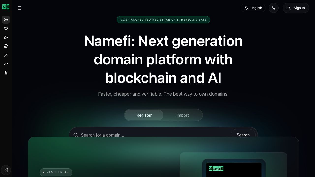 Namefi website screenshot