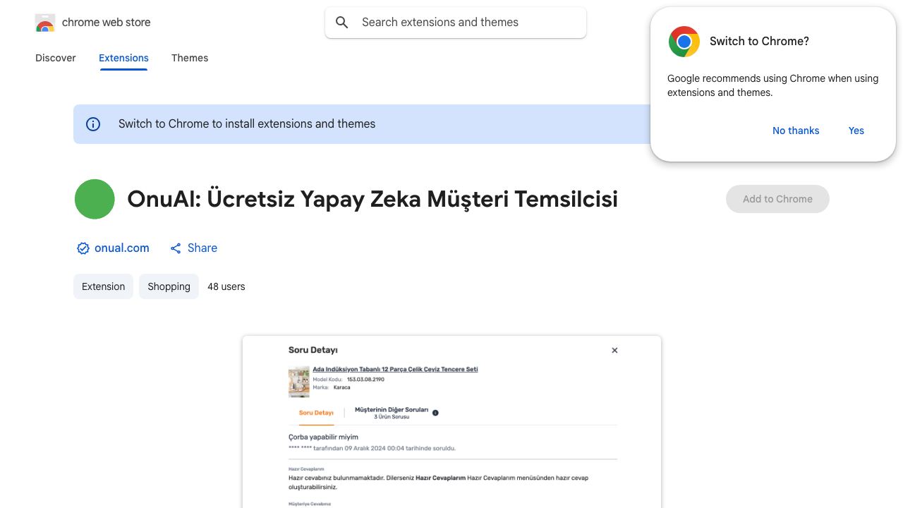 OnuAl: Ücretsiz Yapay Zeka Müşteri Temsilcisi website screenshot