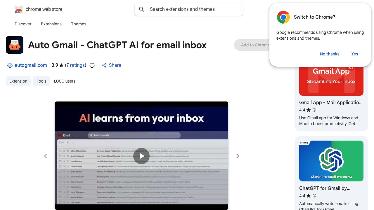 Auto Gmail - ChatGPT AI for email inbox website screenshot