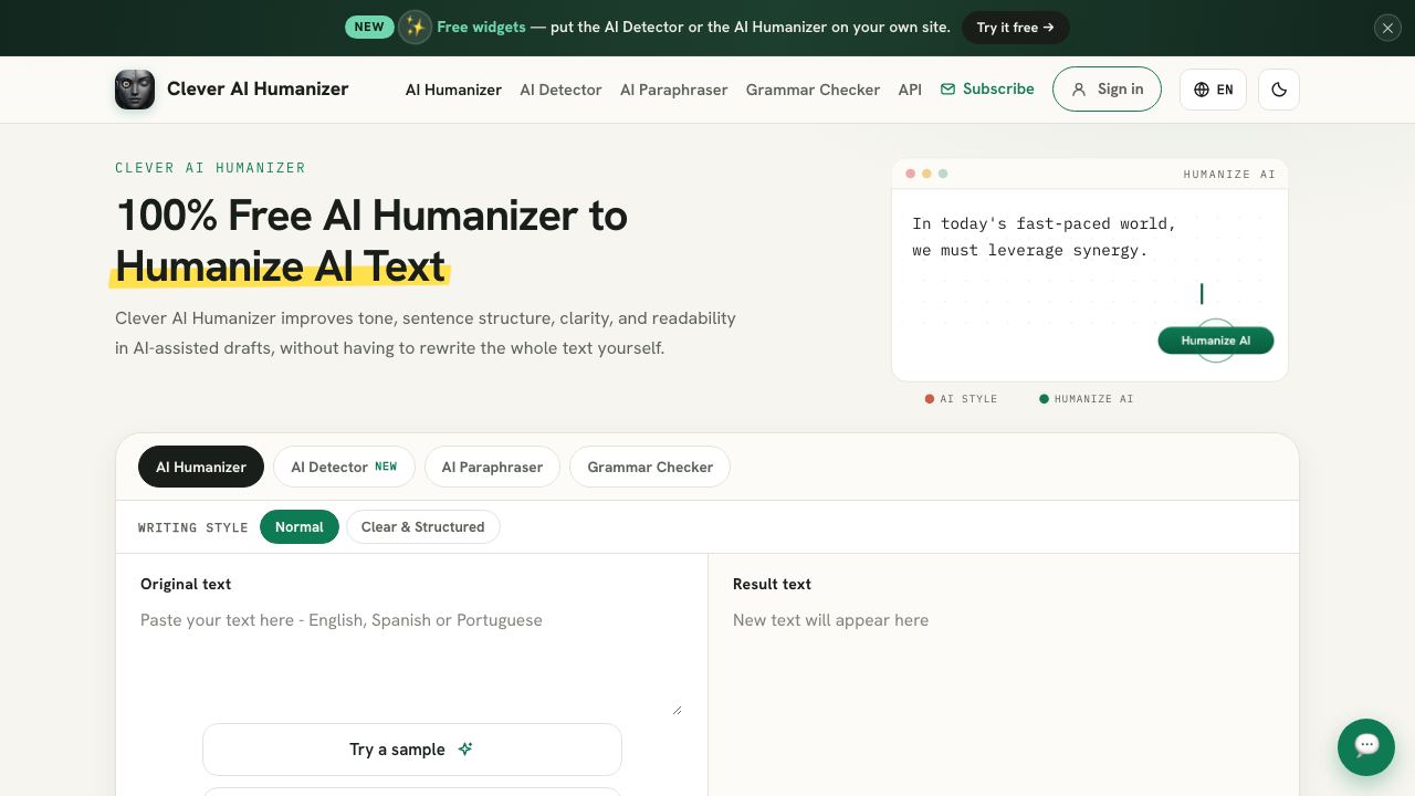 Clever AI Humanizer 网站截图