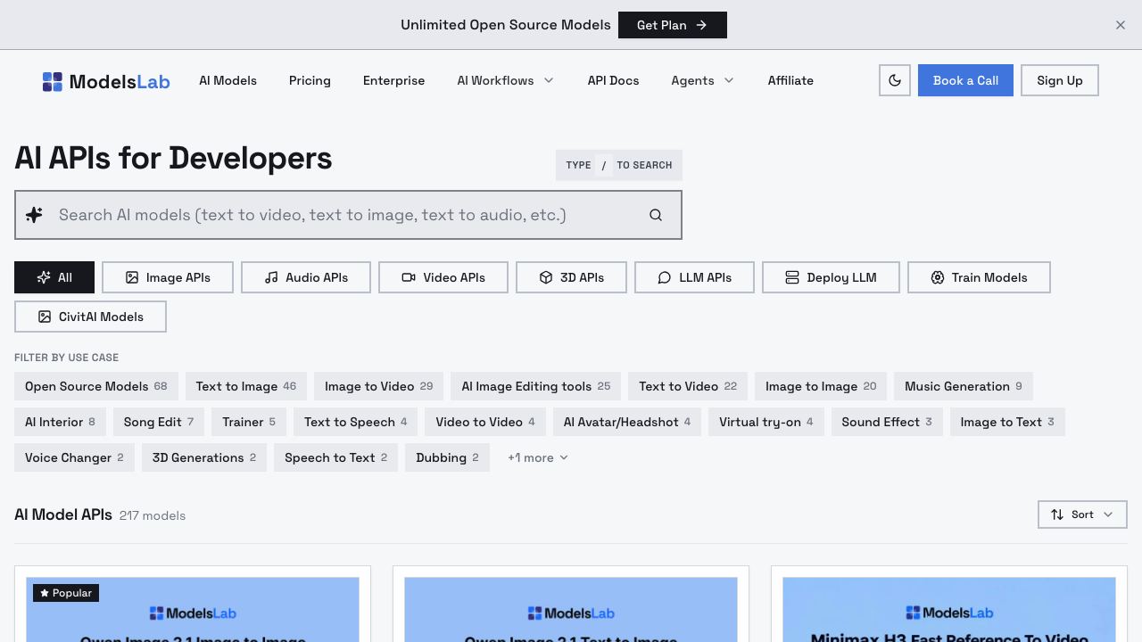 ModelsLab website screenshot