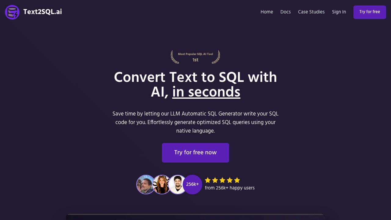 Text2SQL website screenshot