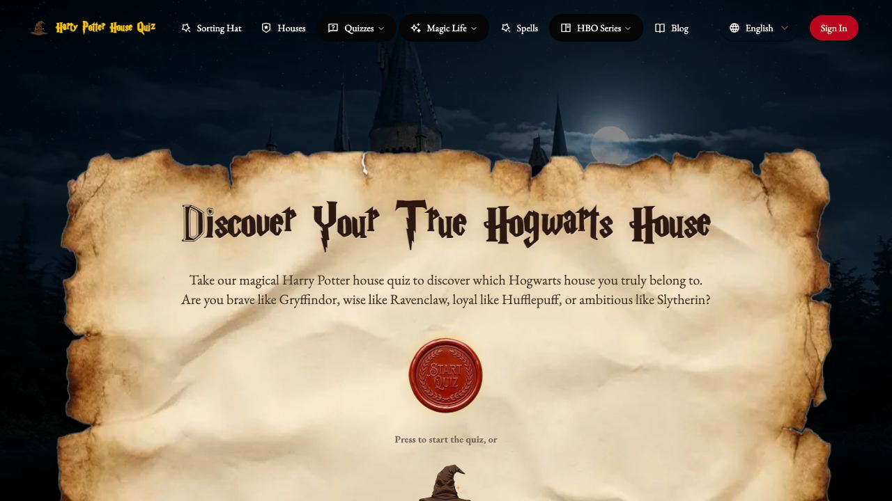 Harry Potter House Quiz ORG 网站截图