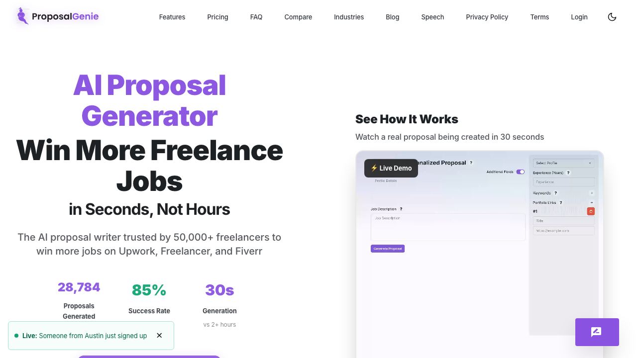 Proposal Genie website screenshot