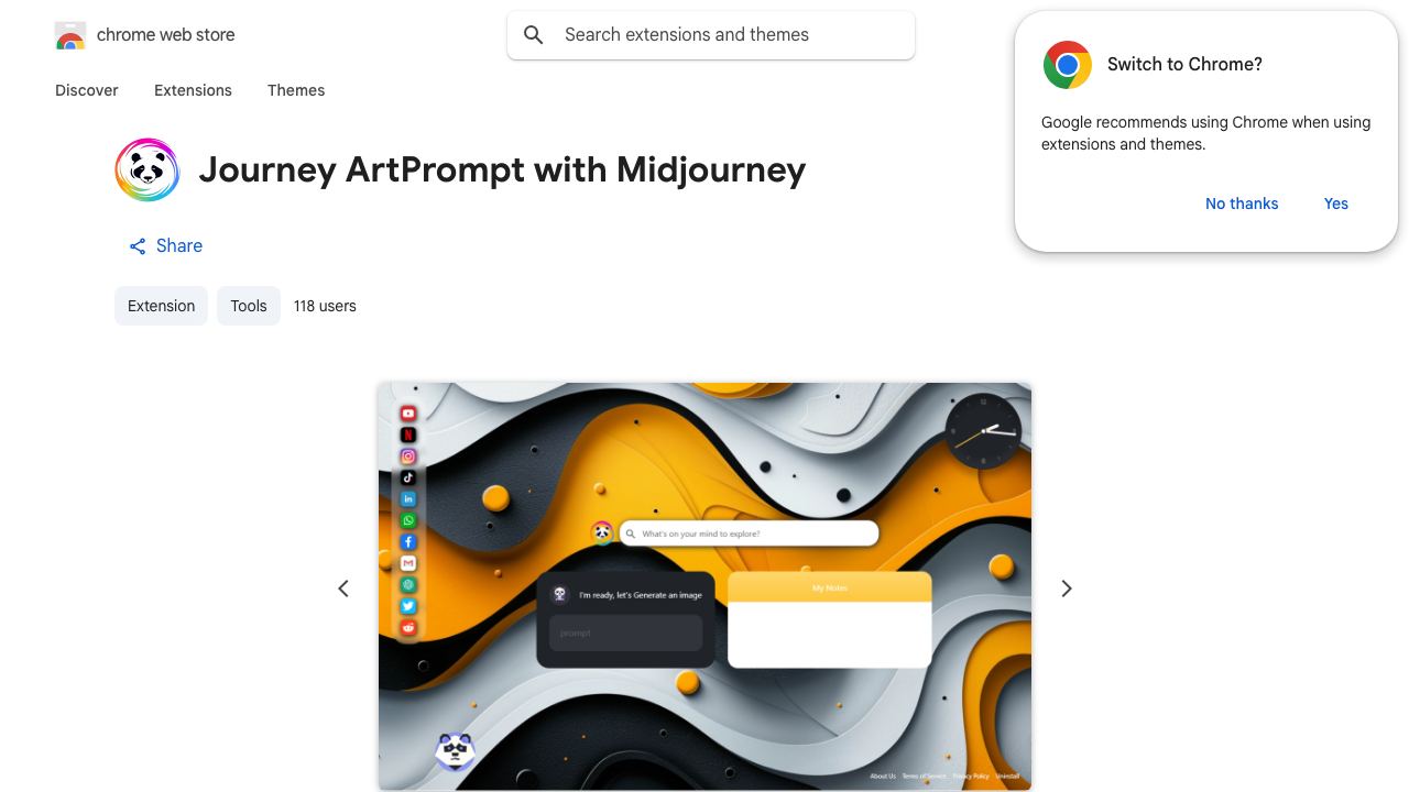 Journey ArtPrompt with Midjourney 网站截图