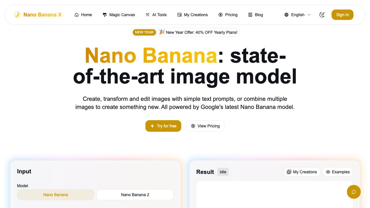 NanoBananaX 网站截图