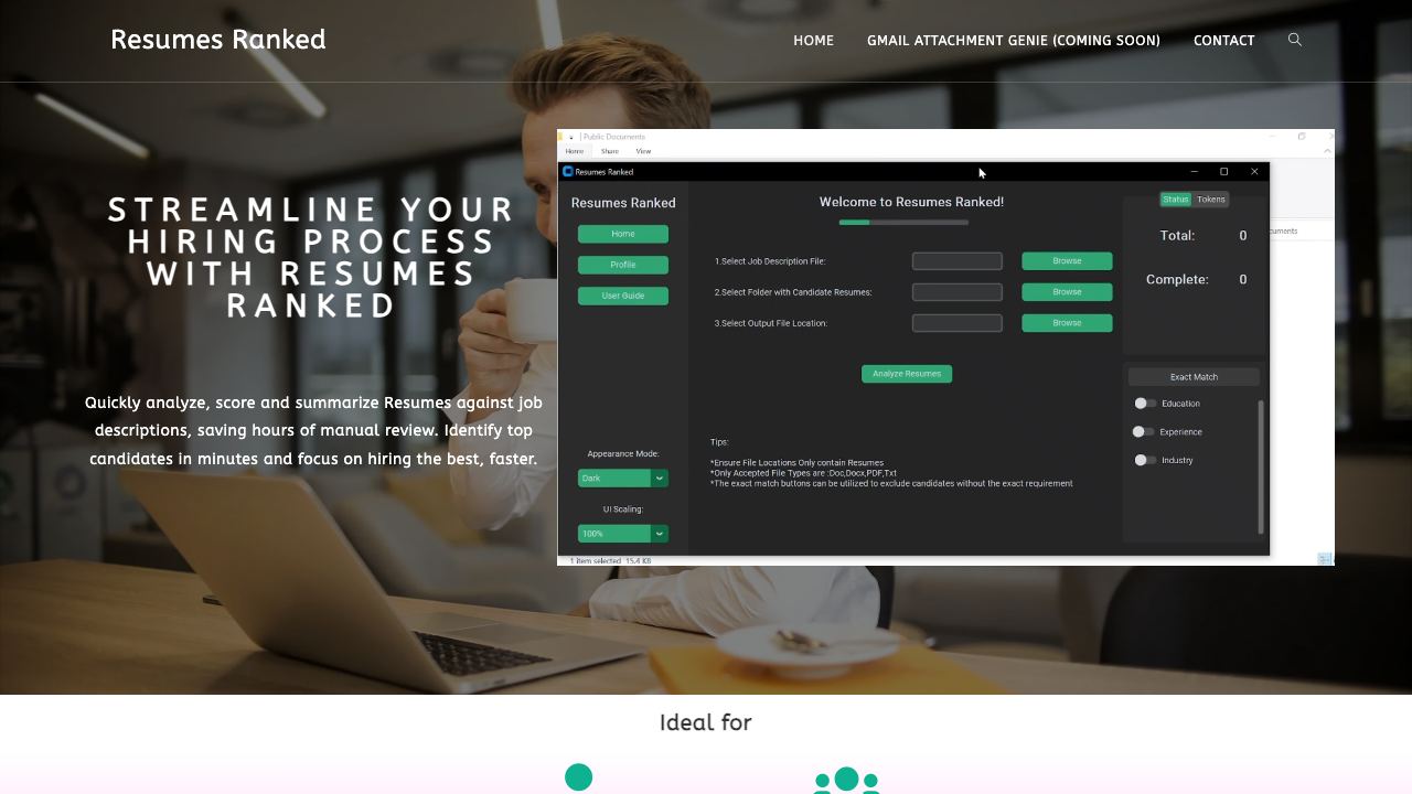 Resumes Ranked website screenshot