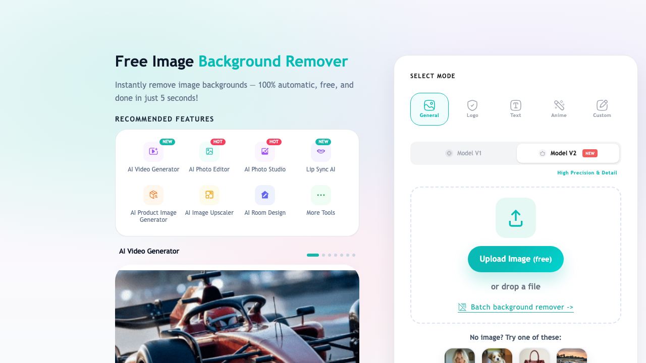 Free Image Background Remover (No Ads & No sign-up) 网站截图