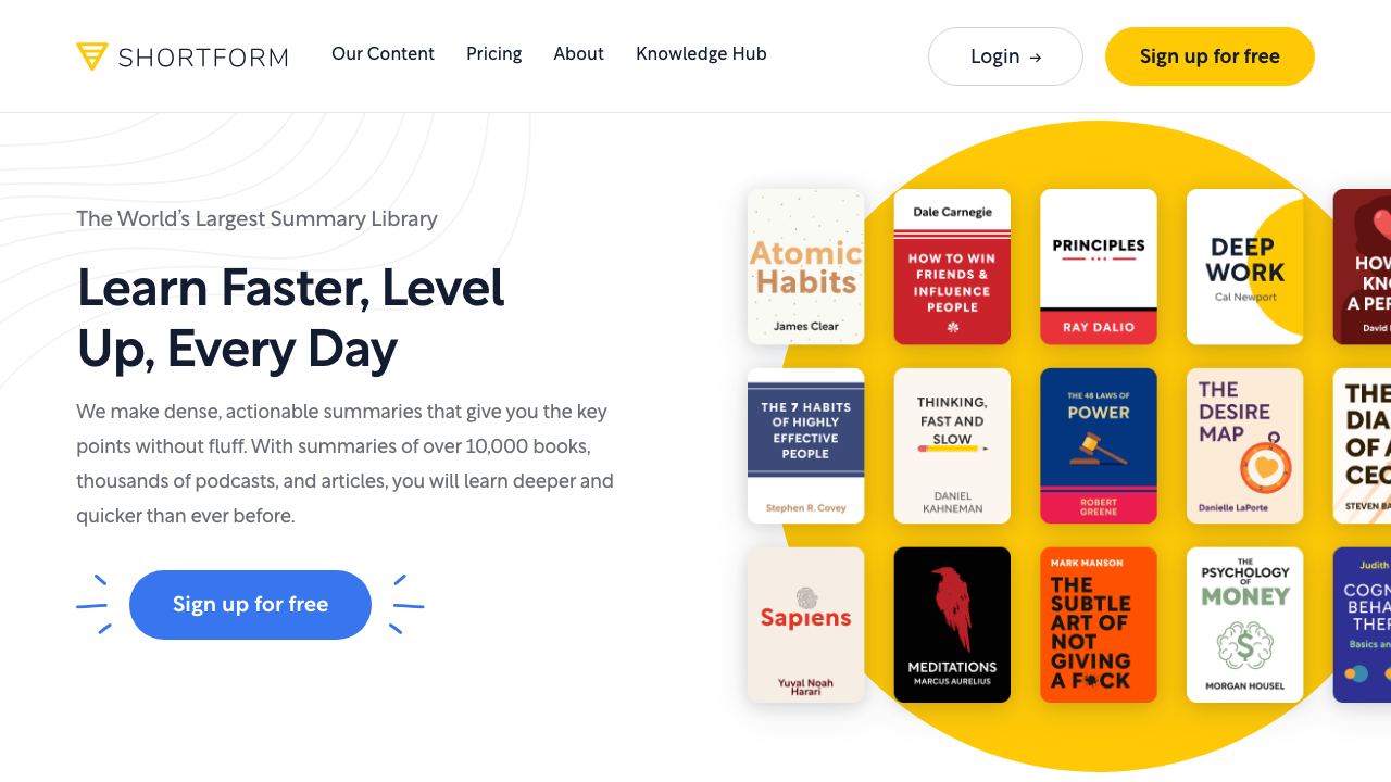 Shortform website screenshot