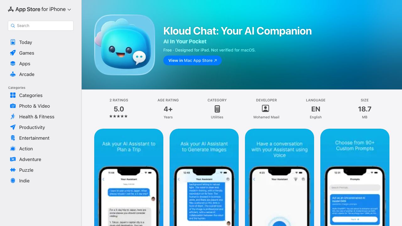 Kloud Chat: AI Assistant 网站截图