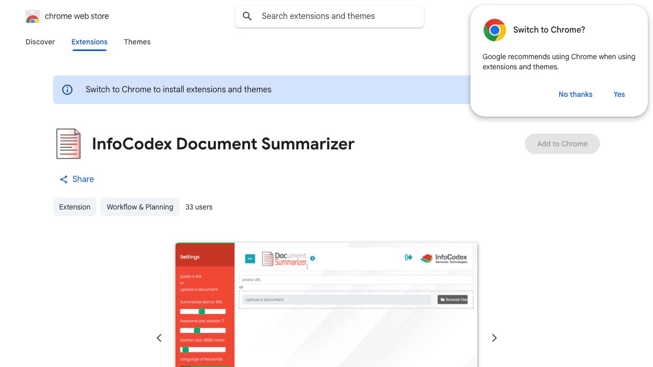 InfoCodex Document Summarizer 网站截图
