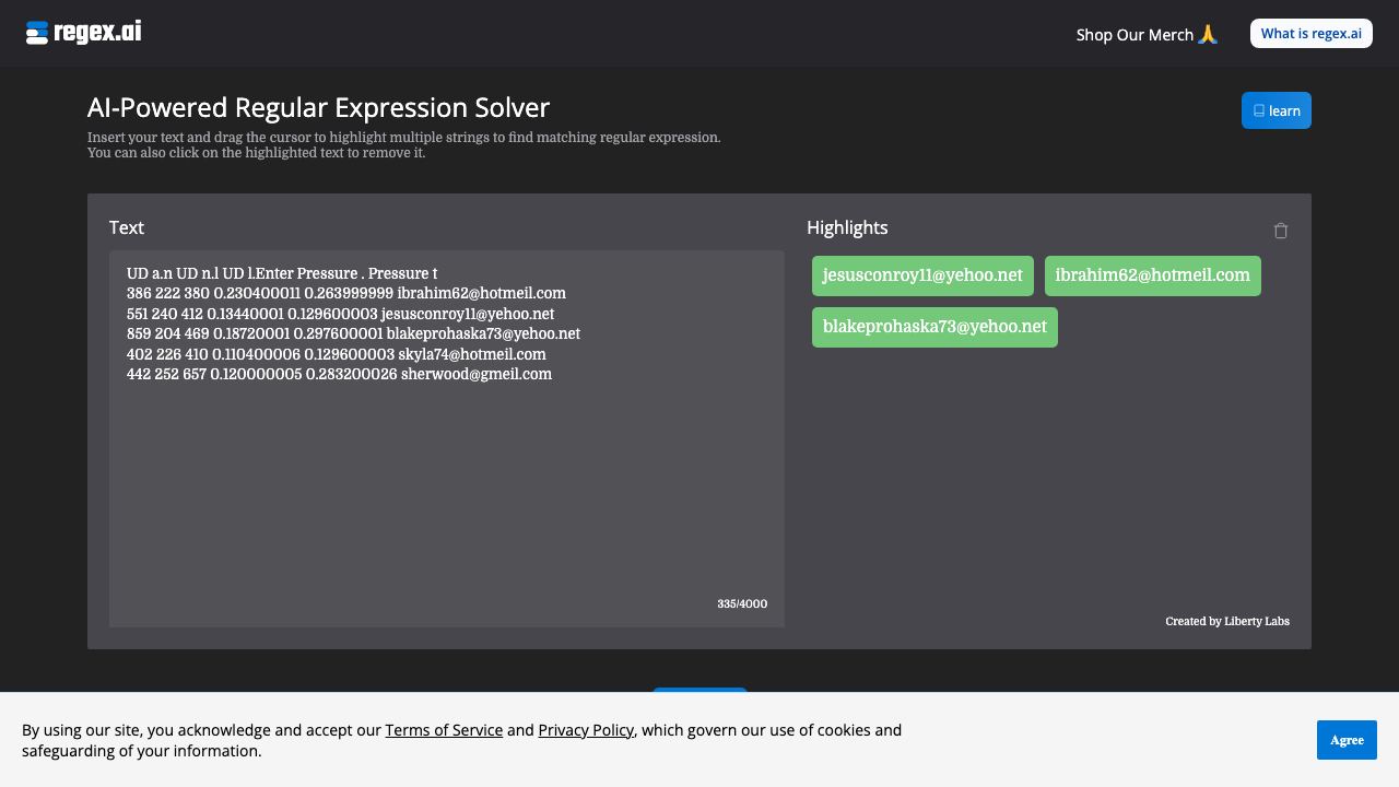 Regex.ai website screenshot