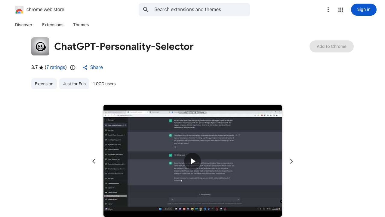 ChatGPT Personality Selector 网站截图