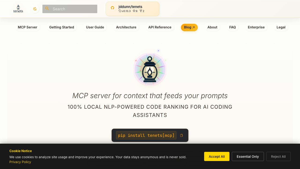 Tenets website screenshot