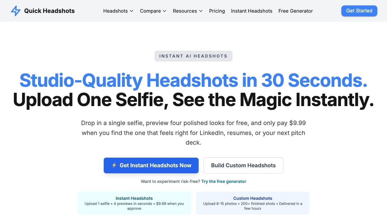 QuickHeadshots website screenshot