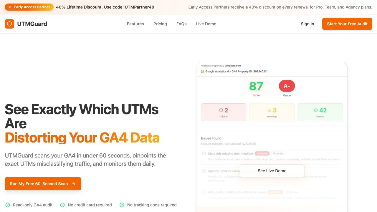 UTMGuard website screenshot